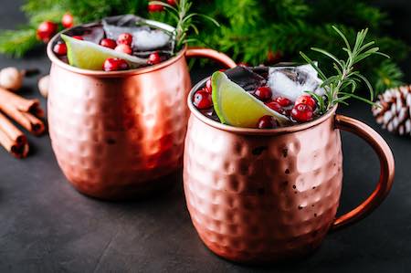 A classic Moscow mule served in a copper mug, ideal for holiday cocktail celebrations
