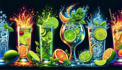 Illustration of vibrant vodka tonic variations