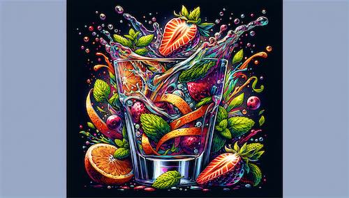Colorful fruits and citrus peels being added to a jar of vodka