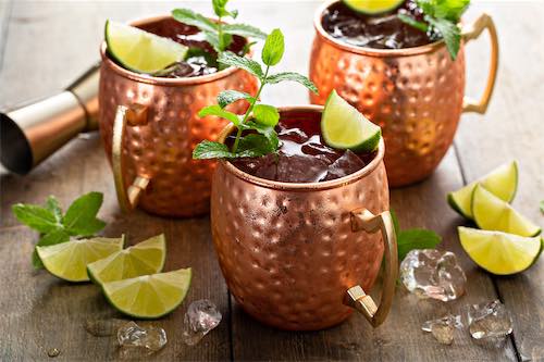 Refreshing Moscow Mule cocktail in a copper mug