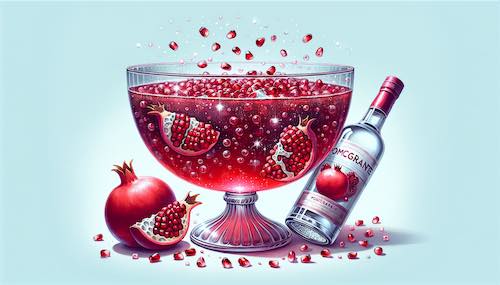 Festive pomegranate vodka punch in a punch bowl